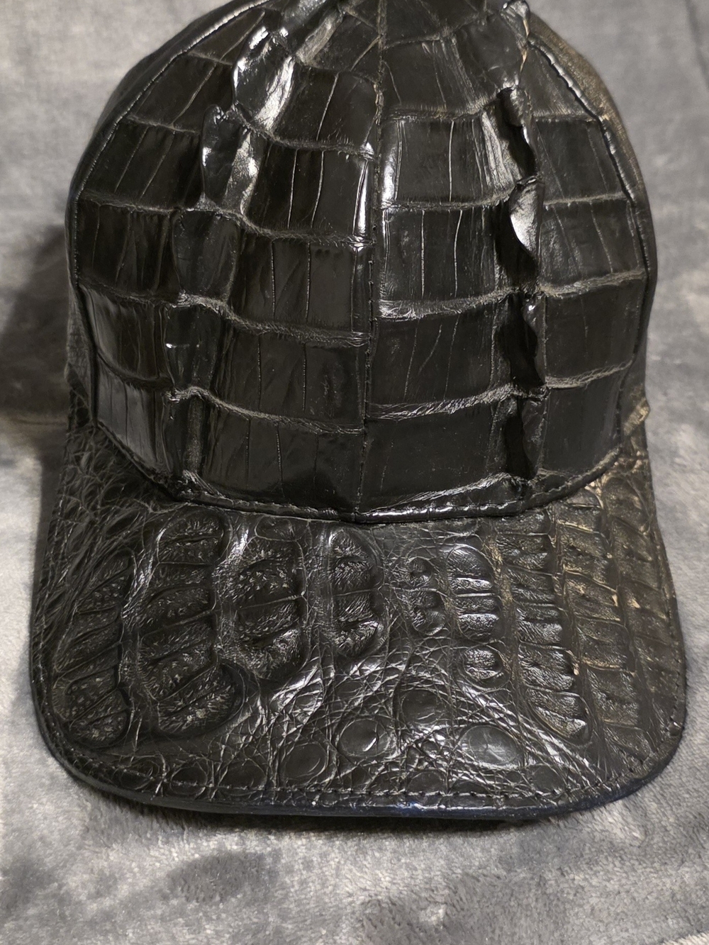 Black Crocodile And Ostrich Leather Baseball Cap